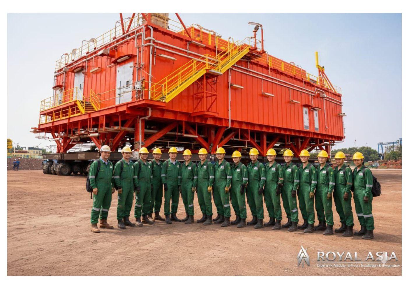 RA Energy Group crew with completed E-House module ready for transport
